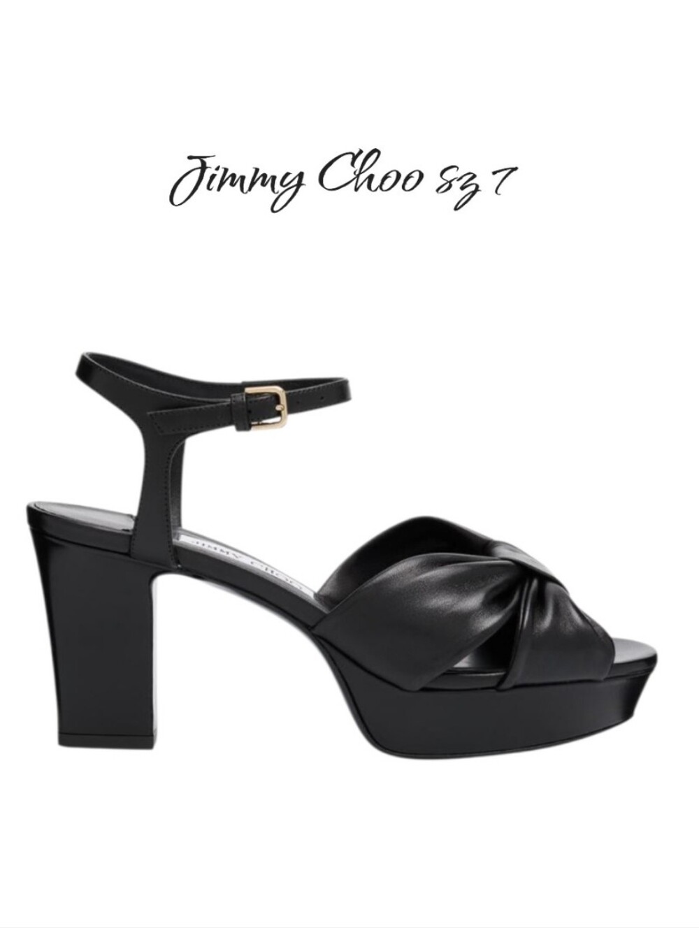 Jimmy Choo Black Leather Heloise Knot Platform Sandals 7
